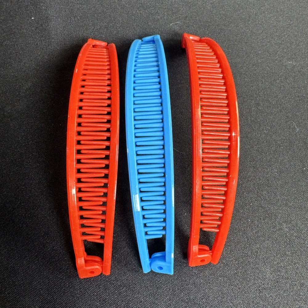 Vintage 80s Banana Hair Clips Clincher Combs Retro Ponytail Holder Lot Of 3